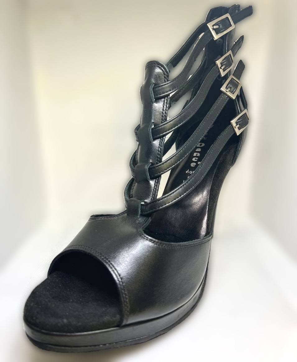 Stivaletto pelle nera plateau